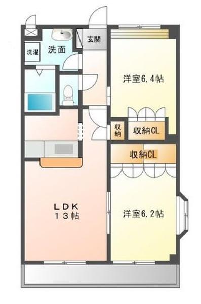 プランドール悠(2LDK/2階)の間取り写真