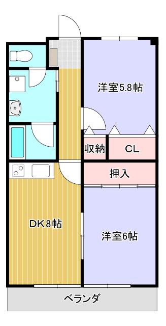 草津線 貴生川駅 徒歩8分 3階建 築31年(2DK/2階)の間取り写真