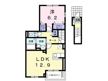 ヒールド・リヴⅠ(1LDK/2階)の間取り写真