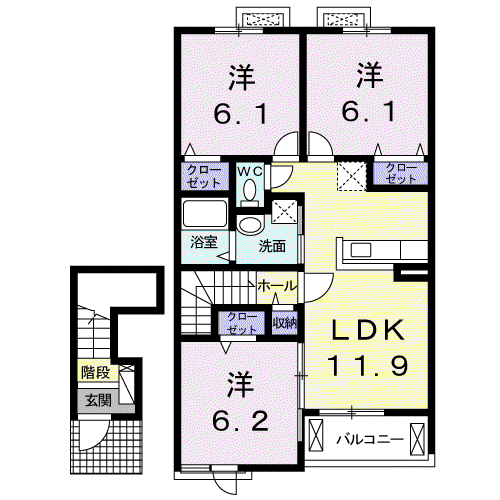 ジョイ アルミュール C(3LDK/2階)の間取り写真