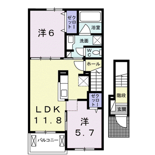 ラズベリー コート(2LDK/2階)の間取り写真