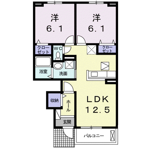 ジョイ アルミュール C(2LDK/1階)の間取り写真