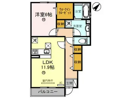 モンシャトー(1LDK/1階)の間取り写真