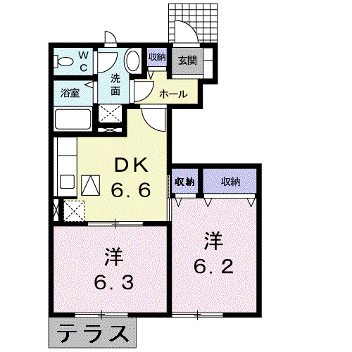 メリーディエース(2DK/1階)の間取り写真