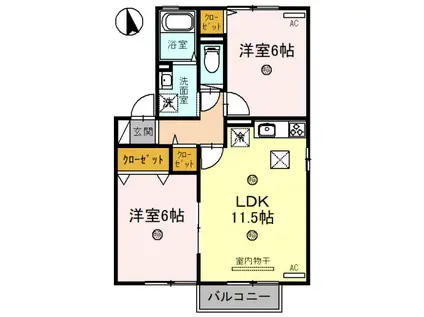 シャインヒル A棟(2LDK/1階)の間取り写真