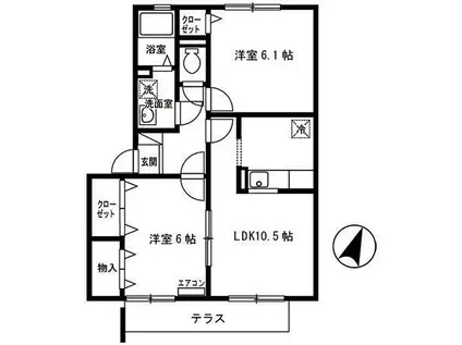 夢咲きの里F棟(2LDK/1階)の間取り写真