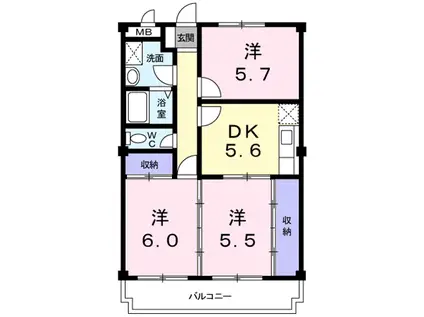 クレストコート(3K/4階)の間取り写真