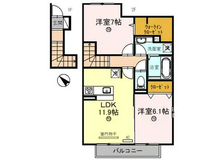 AILE DORE A棟(2LDK/2階)の間取り写真