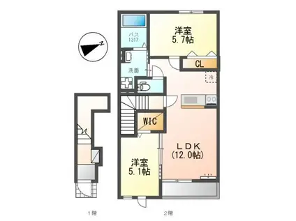 オリーブ高塚(2LDK/2階)の間取り写真