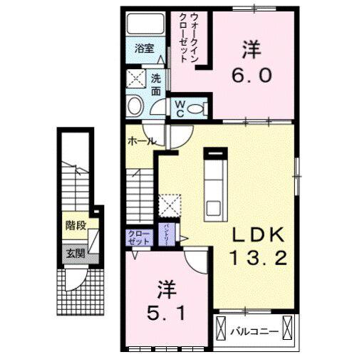 CASA エスポワール 水口(2LDK/2階)の間取り写真