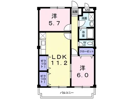 クレストコート(2LDK/2階)の間取り写真