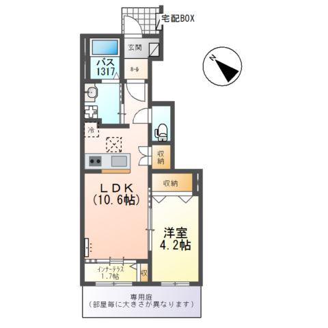 コンフォート三雲(1LDK/1階)の間取り写真