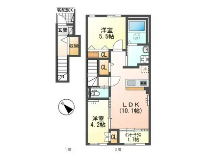コンフォート三雲(2LDK/2階)の間取り写真