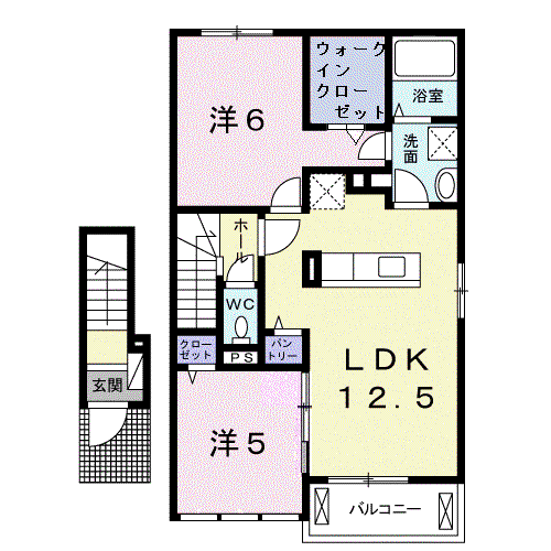 シーダーパルⅡ(2LDK/2階)の間取り写真