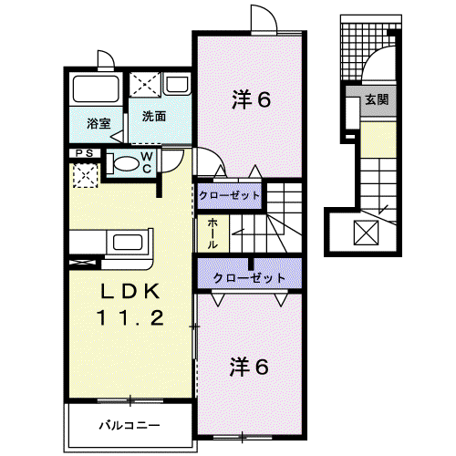 近江鉄道本線 八日市駅 バス乗車時間：16分 沖野会館前バス停で下車 徒歩3分 2階建 築16年(2LDK/2階)の間取り写真