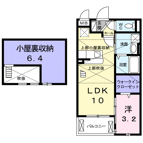 ノイ アンソレイエ(1LDK/2階)の間取り写真
