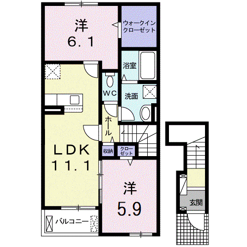 セイバリー プリムローズ Ⅰ(2LDK/2階)の間取り写真