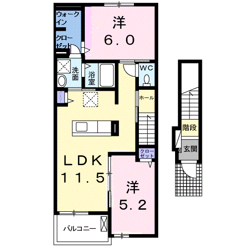 パラシオⅡ(2LDK/2階)の間取り写真