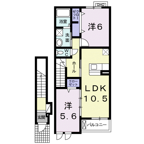 エスポワール(2LDK/2階)の間取り写真