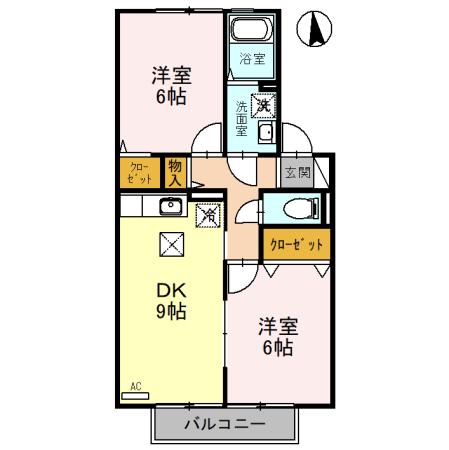 クローバーⅡ(2DK/1階)の間取り写真