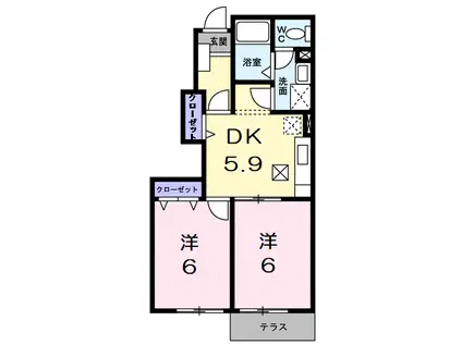 ラフィネーシャトレーⅢ番館(2DK/1階)の間取り写真