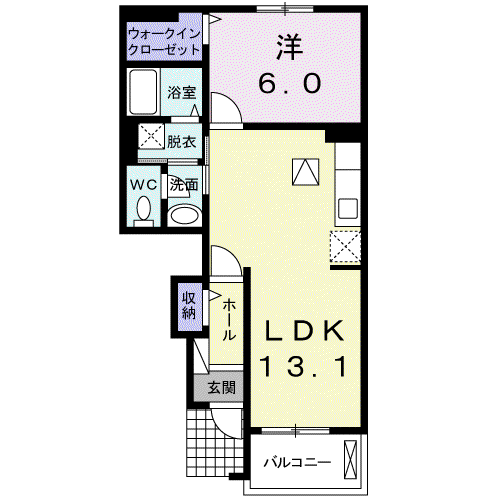 クレール聖徳A(1LDK/1階)の間取り写真