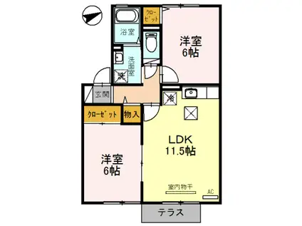 ラグージュ A棟(2LDK/1階)の間取り写真