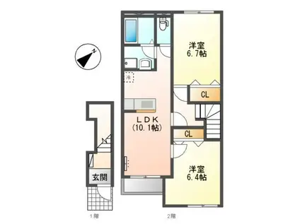 フローラルコートDS(2LDK/2階)の間取り写真