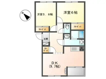 SUNNYHOUSE(2DK/2階)の間取り写真