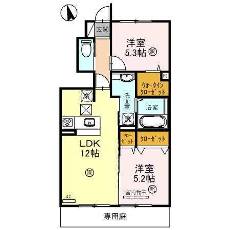 ブルームコート(2LDK/1階)の間取り写真