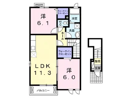 サザンアルミュールA(2LDK/2階)の間取り写真