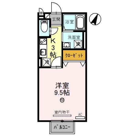 ハンズレジデンス北脇 B棟(1K/2階)の間取り写真