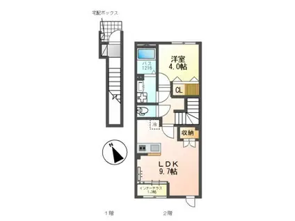 水口町新城アパート2(1LDK/2階)の間取り写真