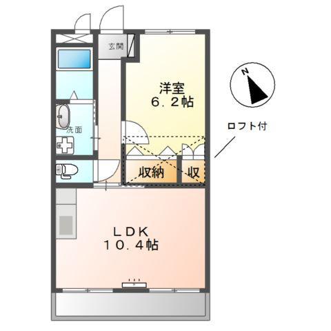 フリーダム岩根中央(1LDK/2階)の間取り写真