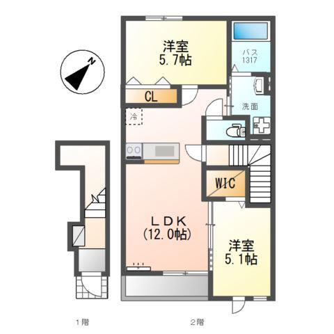 SUNNY HOME(2LDK/2階)の間取り写真