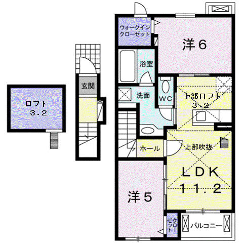 プラシード新城Ⅱ(2LDK/2階)の間取り写真