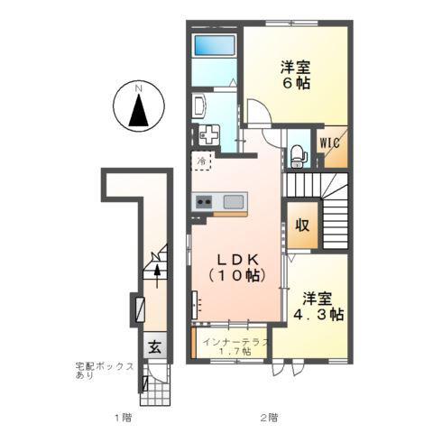 パレット楽陽(2LDK/2階)の間取り写真