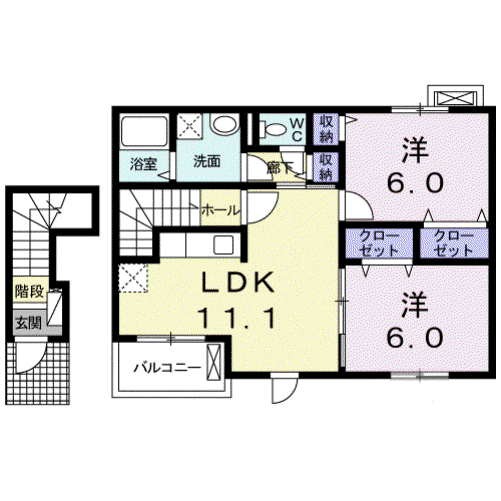 グレイスフル シャンティ(2LDK/2階)の間取り写真