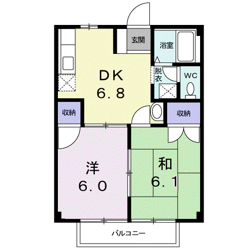 ルミエールB(2DK/1階)の間取り写真