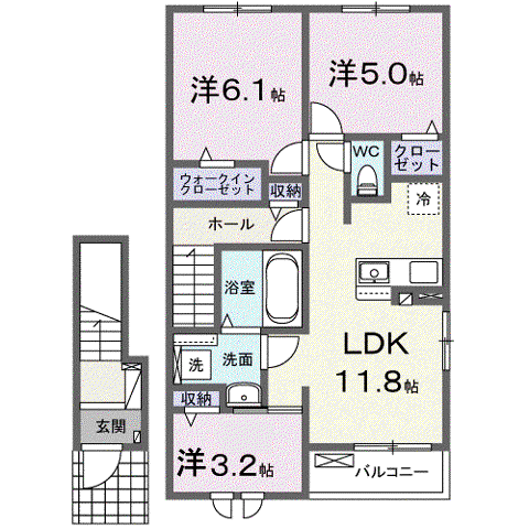 シンシア甲南Ⅱ(3LDK/2階)の間取り写真