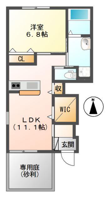 ミルトニア幸陽(1LDK/1階)の間取り写真