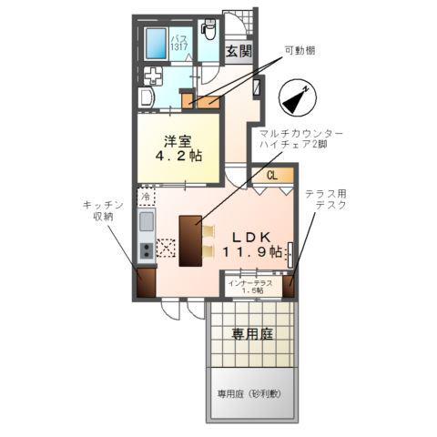 FAMILLE HANEKA C(1LDK/1階)の間取り写真