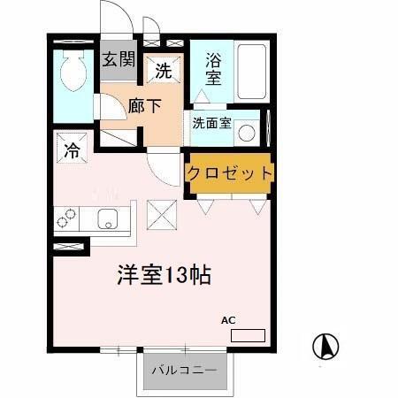 クローバー(ワンルーム/1階)の間取り写真