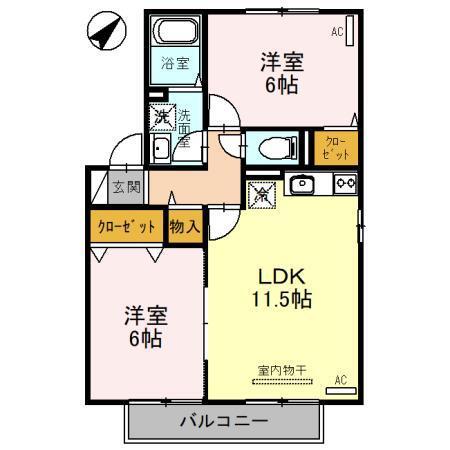 アルカディアD棟(2LDK/2階)の間取り写真