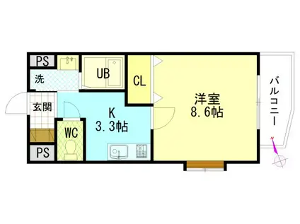 ディオパルテ祇園(1K/4階)の間取り写真