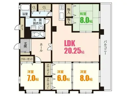 キャッスル西村(4LDK/3階)の間取り写真