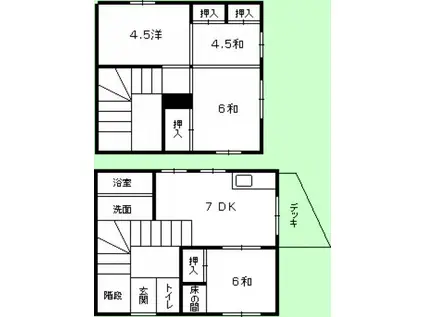 山陽本線 西広島駅 徒歩24分 2階建 築49年(3DK)の間取り写真