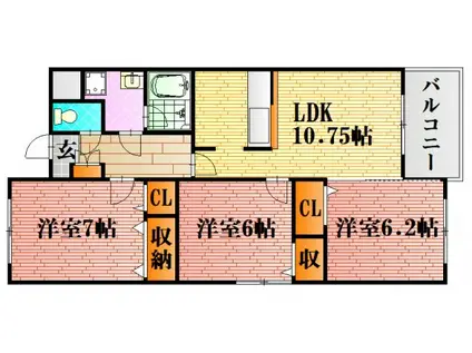 アセーラA館(3LDK/2階)の間取り写真