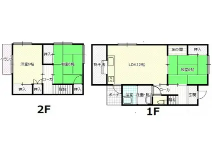 アストラムライン 伴中央駅 徒歩3分 2階建 築38年(3LDK)の間取り写真