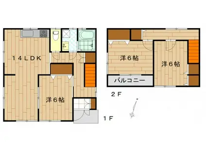 アストラムライン 西原駅(広島) 徒歩7分 2階建 築39年(3LDK)の間取り写真